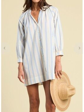 Trovata Birds of Paradis Angeline Mini Dress In Cerulean Stripe SZ L